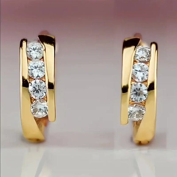14K Gold Small 1ct Diamond 2 Row Hoop Womens Earrings Ladies Huggies Jewelry NEW
